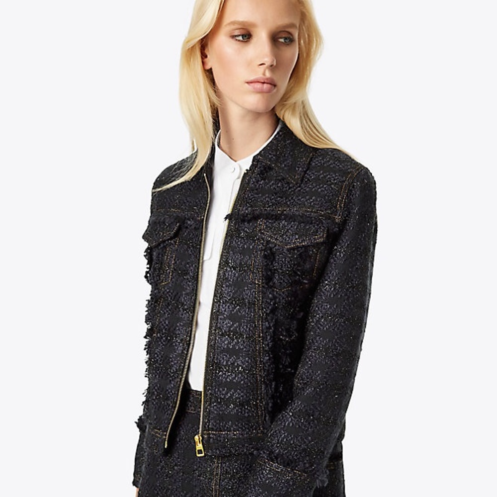 Tory Burch Aria Tweed Black Jacket Size 0 XS